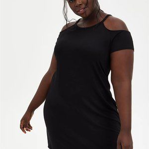 Torrid Super Soft Black Cold-Shoulder T-Shirt Mini Dress